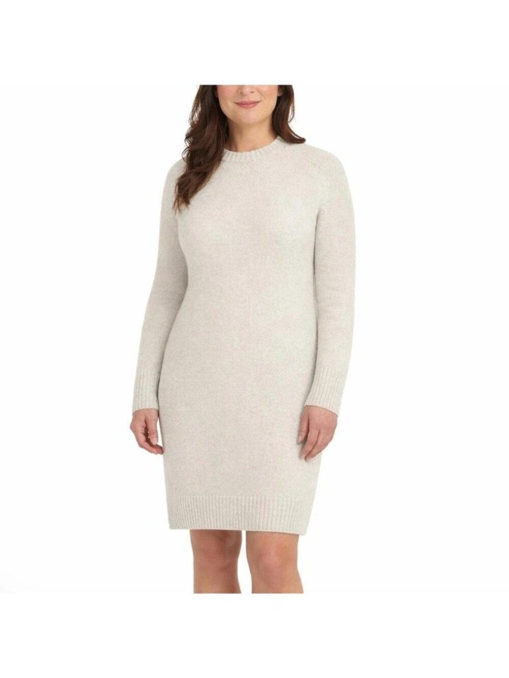 NWT Dalia Women's L Beige Wool Blend Sweater Dress Long Sleeve Pullover